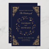 Roos goud glitter confetti chic navy blue bruiloft kaart (Voorkant / Achterkant)