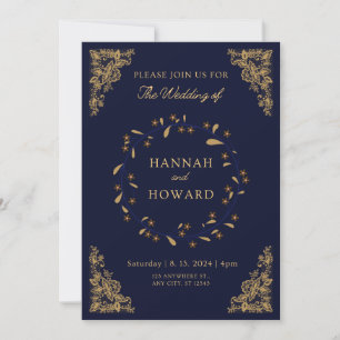 Roos goud glitter confetti chic navy blue bruiloft kaart