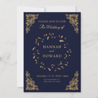 Roos goud glitter confetti chic navy blue bruiloft kaart