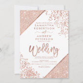 Roos goud glitter confetti chic white bruiloft kaart (Voorkant)