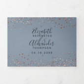 Roos goud glitter confetti dusty blue chic bruilof drieluik uitnodiging (Cover)