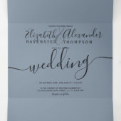 Roos goud glitter confetti dusty blue chic bruilof drieluik uitnodiging (Binnenkant midden)