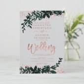 Roos goud glitter confetti Floral grijs bruiloft Kaart (Staand voorkant)