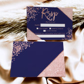 Roos goud glitter confetti navy blue rsvp bruiloft