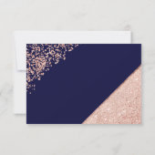 Roos goud glitter confetti navy blue rsvp bruiloft kaartje (Achterkant)