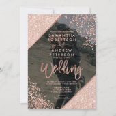 Roos goud glitter confetti navy blue trouwfoto kaart (Voorkant)