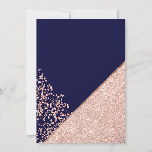 Roos goud glitter confetti navy blue trouwfoto kaart (Achterkant)
