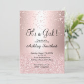 Roos goud glitter confetti ombre girl baby shower kaart (Staand voorkant)