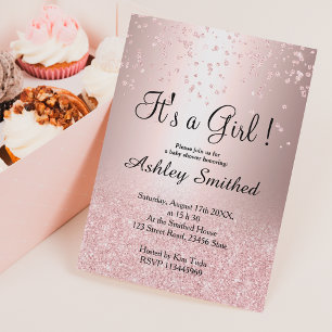 Roos goud glitter confetti ombre girl baby shower kaart