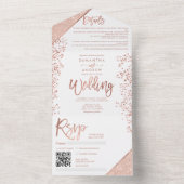 Roos goud glitter confetti white chic bruiloft all in one uitnodiging (Binnen)