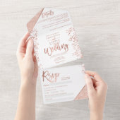 Roos goud glitter confetti white chic bruiloft all in one uitnodiging (Afscheurbaar)