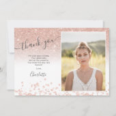 Roos goud glitter confetti white Sweet 16 foto Bedankkaart (Voorkant)