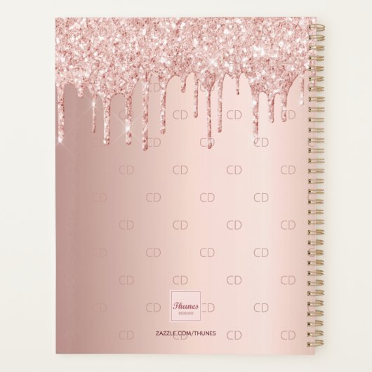 Roos Goud Glitter Druppel Monogram Script 2026 Planner (Achterkant)