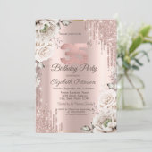 Roos goud, glitter druppels, witte bloemen 35th kaart (Staand voorkant)