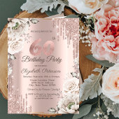 Roos goud, glitter druppels, witte bloemen 60ste kaart