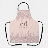Roos goud glitter druppelt girale monogram handel schort (Voorkant)