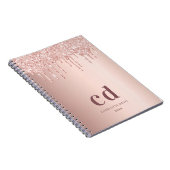 Roos goud glitter druppelt glazuur monogram initia notitieboek (Rechterzijde)