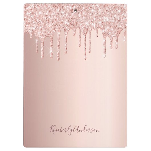 Roos goud glitter druppelt glazuur roze naamscript klembord (Achterkant)