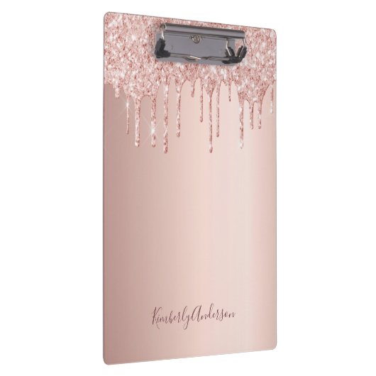 Roos goud glitter druppelt glazuur roze naamscript klembord (Rechts)