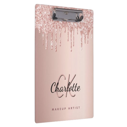 Roos goud glitter druppelt monogram bedrijf klembord (Rechts)