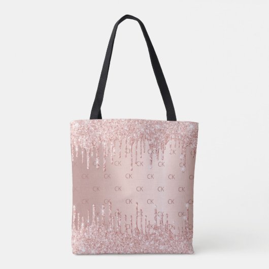 Roos goud glitter druppelt monogram elegant tote bag (Achterkant)
