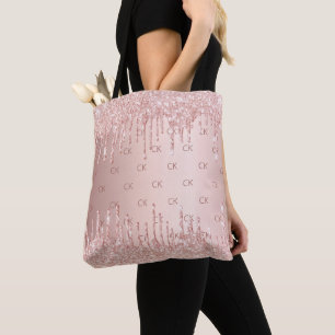 Roos goud glitter druppelt monogram elegant tote bag