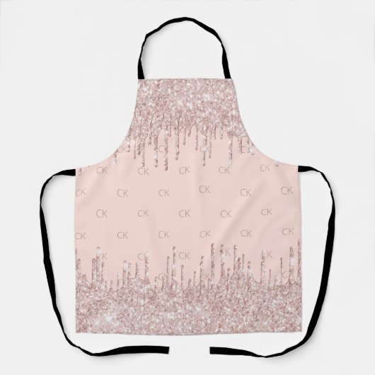 Roos goud glitter druppelt monogram initialen glaz schort (Voorkant)