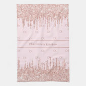 Roos goud glitter druppelt monogram initialen naam theedoek (Verticaal)