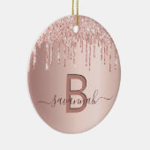 Roos goud glitter druppelt monogram naam keramisch ornament (Rechts)