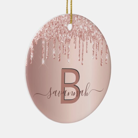Roos goud glitter druppelt monogram naam keramisch ornament (Rechts)