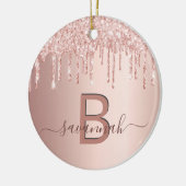 Roos goud glitter druppelt monogram naam keramisch ornament (Links)