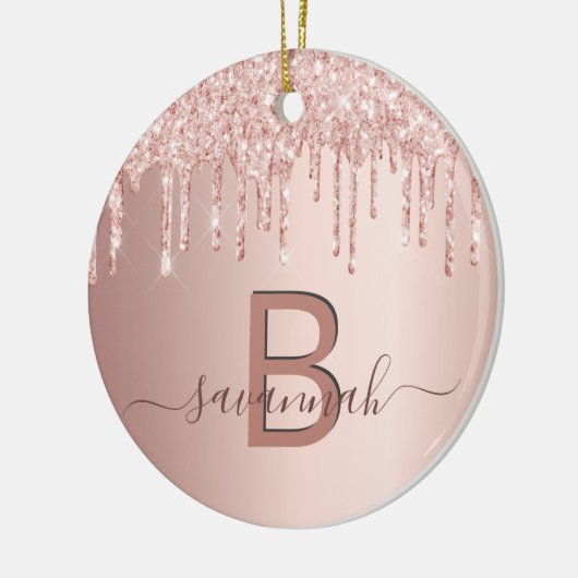 Roos goud glitter druppelt monogram naam keramisch ornament (Links)