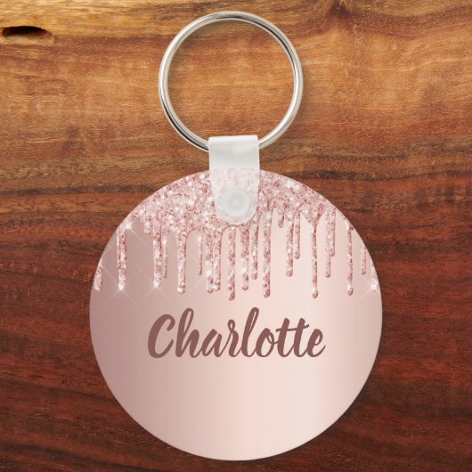 Roos goud glitter druppelt monogram sleutelhanger (Voorkant)