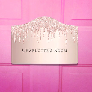 Roos goud glitter druppelt op aangepaste monogram  deurbordjes