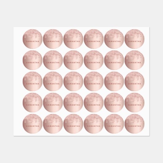Roos goud glitter druppelt roze aangepaste monogra labels (Vel)