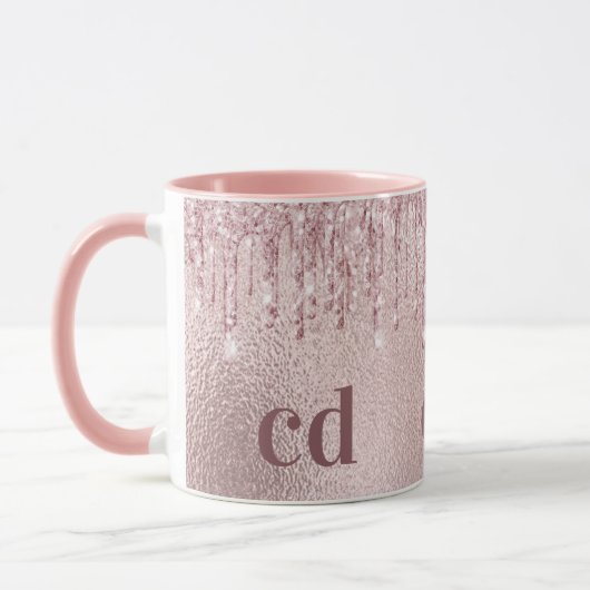 Roos goud glitter druppelt roze aangepaste monogra mok (Links)