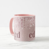Roos goud glitter druppelt roze aangepaste monogra mok (Voorkant links)