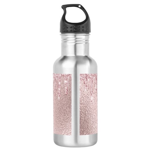 Roos goud glitter druppelt roze aangepaste monogra waterfles  (Achterkant)