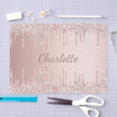 Roos goud glitter druppelt roze girale monogram tissuepapier (Craft)