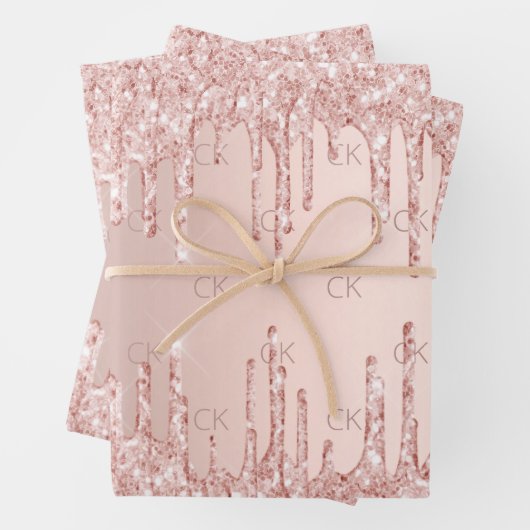 Roos goud glitter druppelt roze glans inpakpapier vel (In situ)
