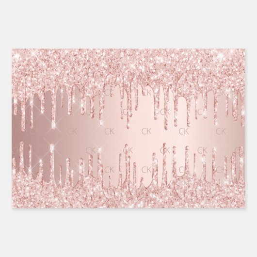 Roos goud glitter druppelt roze glans inpakpapier vel (Voorkant 3)