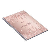 Roos goud glitter druppelt roze monogram luxe notitieboek (Rechterzijde)