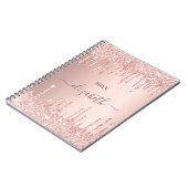 Roos goud glitter druppelt roze monogram luxe notitieboek (Linkerzijde)