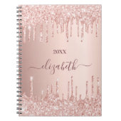Roos goud glitter druppelt roze monogram luxe notitieboek (Voorkant)