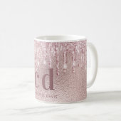 Roos goud glitter druppelt roze monogram naam koffiemok (Voorkant rechts)