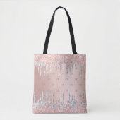 Roos goud glitter druppelt zilver monogram elegant tote bag (Voorkant)