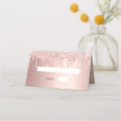 Roos goud glitter druppelt zwart monogram initiaal plaatskaartje (Voorkant)