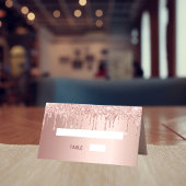 Roos goud glitter druppelt zwart monogram initiaal plaatskaartje