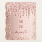 Roos goud glitter druppelt zwart monogram naam 202 planner (Voorkant)