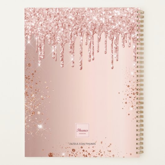 Roos goud glitter druppelt zwart monogram naam 202 planner (Achterkant)